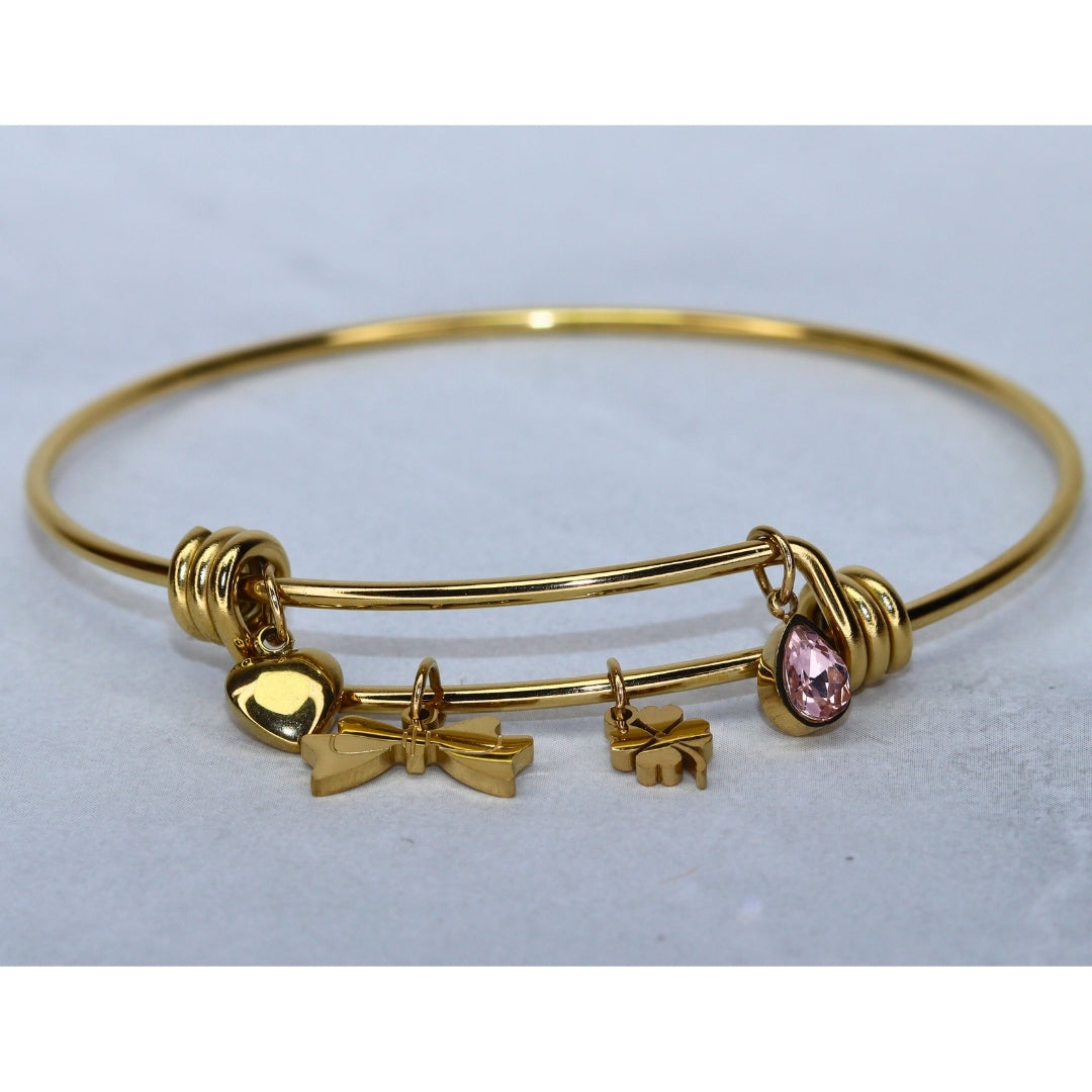 Clover Bow Charm Bangle Bracelet - Adorn-iq