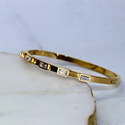 Emerald Cut Clear Stones Bangle Bracelet - Adorn-iq