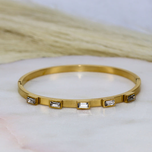 Emerald Cut Clear Stones Bangle Bracelet - Adorn-iq