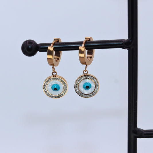 Evil Eye Drop Zircon Bali Earrings - Adorn-iq