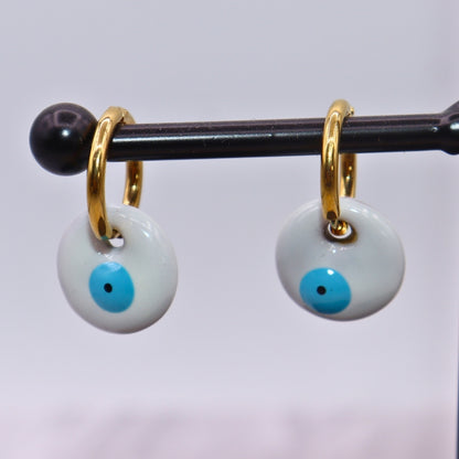 Googlie Evil Eye Bali Hoops - Adorn-iq