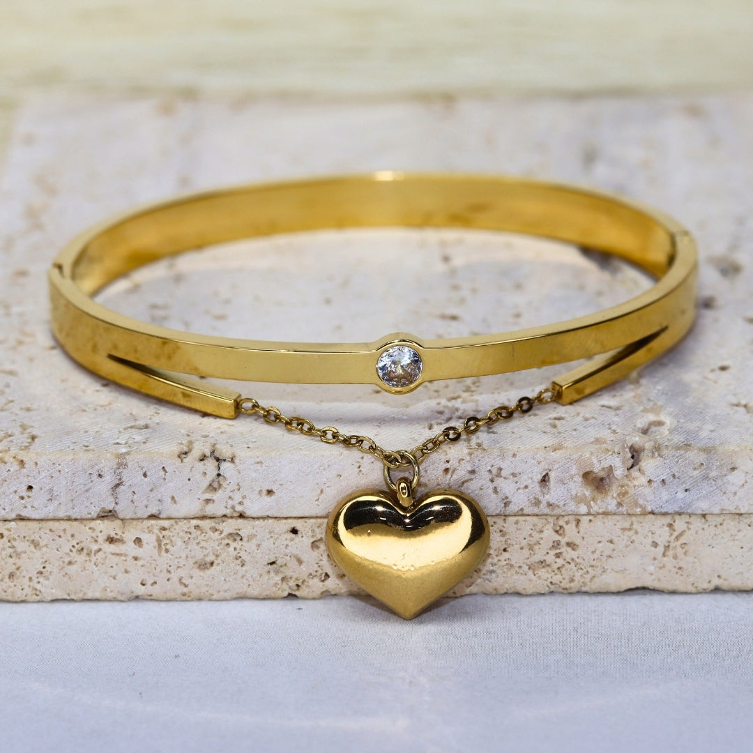 Heart Charm Bangle Bracelet - Adorn-iq