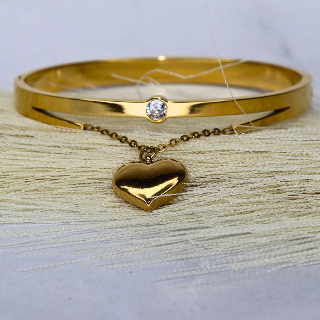 Heart Charm Bangle Bracelet - Adorn-iq