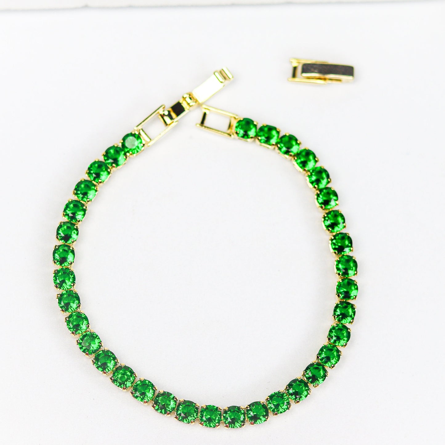 Bracelets Stunning Emerald Tennis Bracelet - 18k Gold Plated