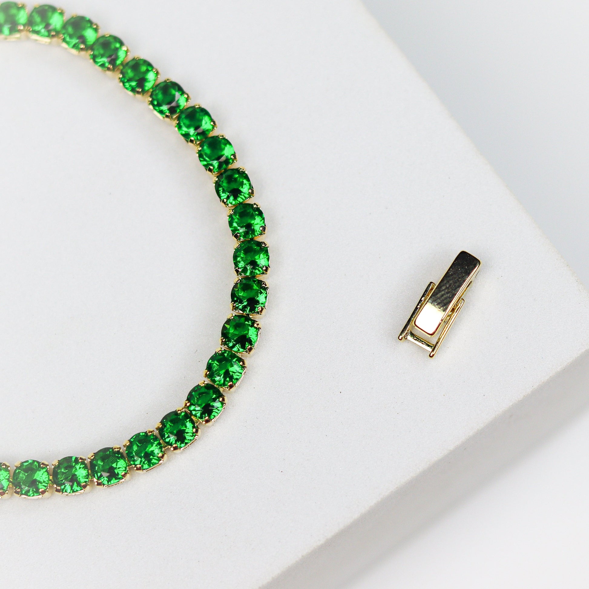 Bracelets Stunning Emerald Tennis Bracelet - 18k Gold Plated