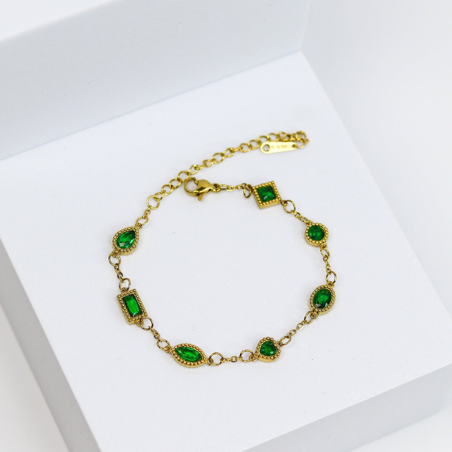 Emerald Gold Chain Bracelet