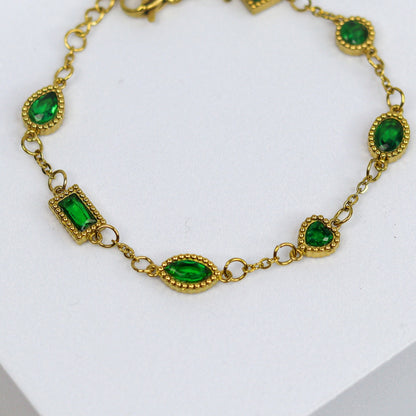 Emerald Gold Chain Bracelet