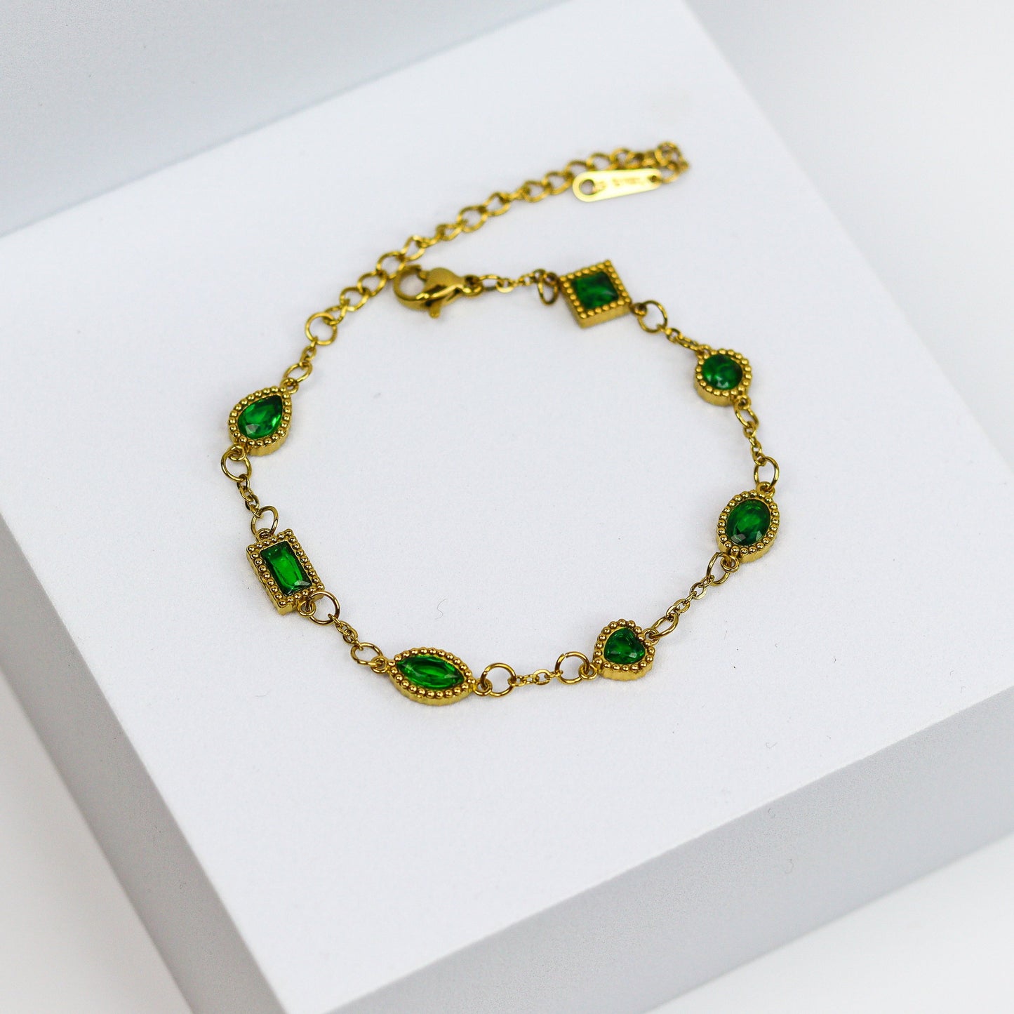 Emerald Gold Chain Bracelet