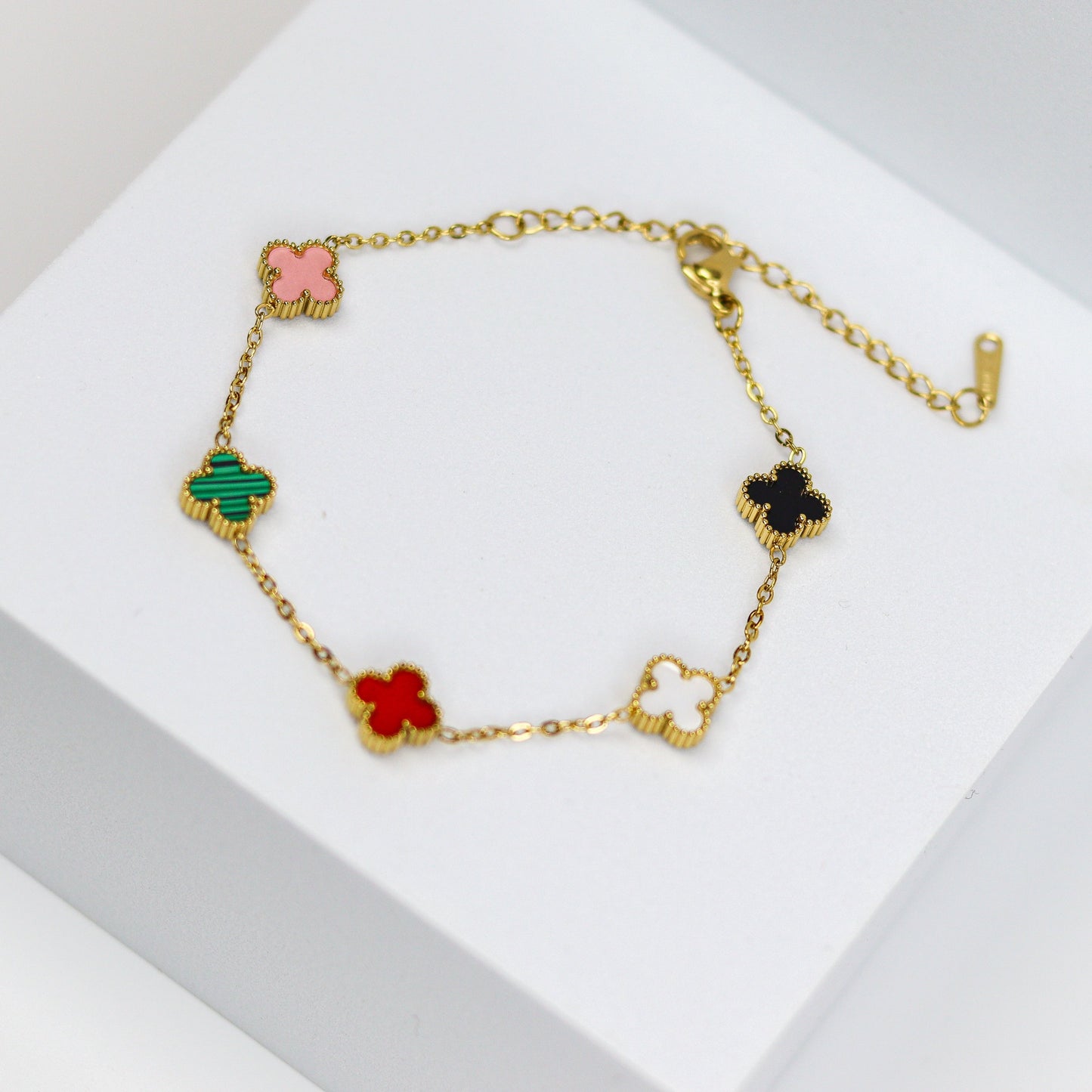 Mini Multi Color Clover Chain Bracelet