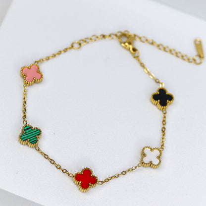 Mini Multi Color Clover Chain Bracelet