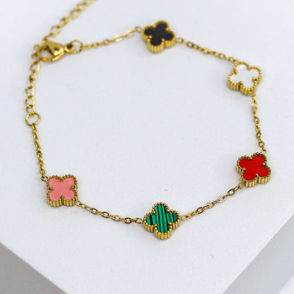 Mini Multi Color Clover Chain Bracelet