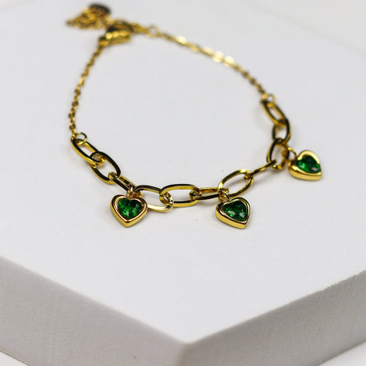 Emerald Heart Chain Bracelet - Adorn-iq