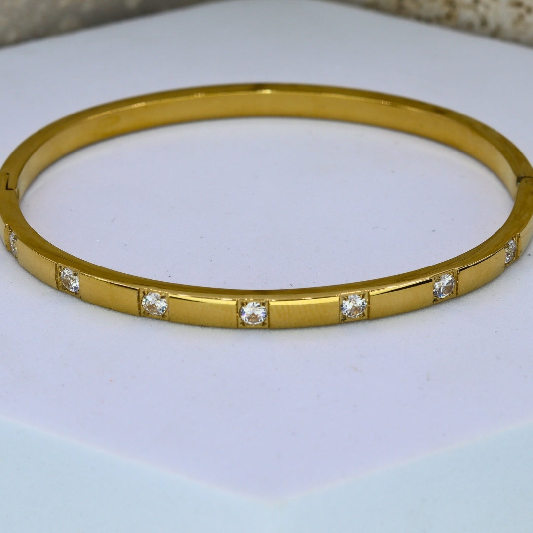 Zircon Gold Bangle Bracelet - Adorn-iq