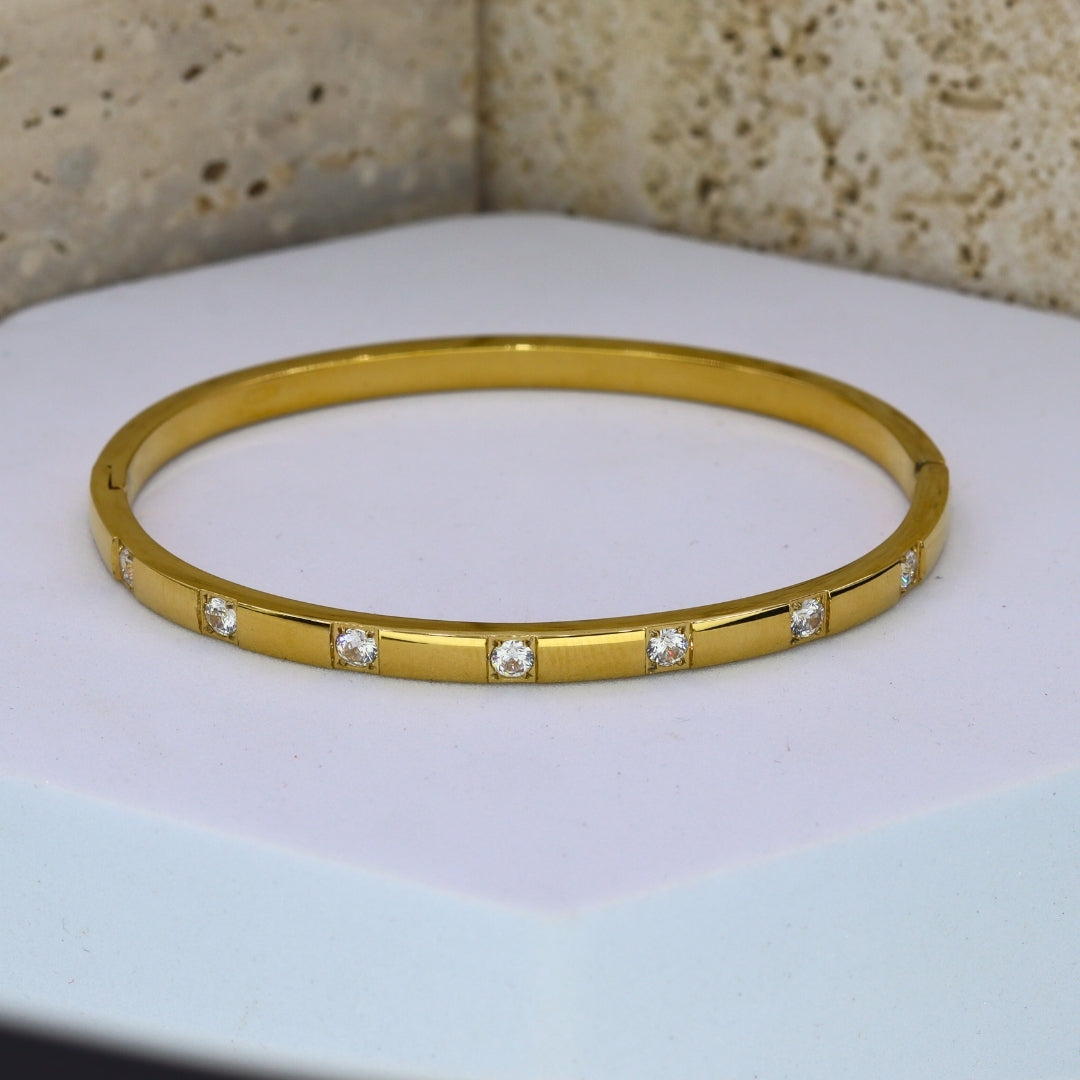 Zircon Gold Bangle Bracelet - Adorn-iq